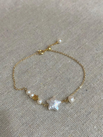Star Pearl Gold Chain Bracelet