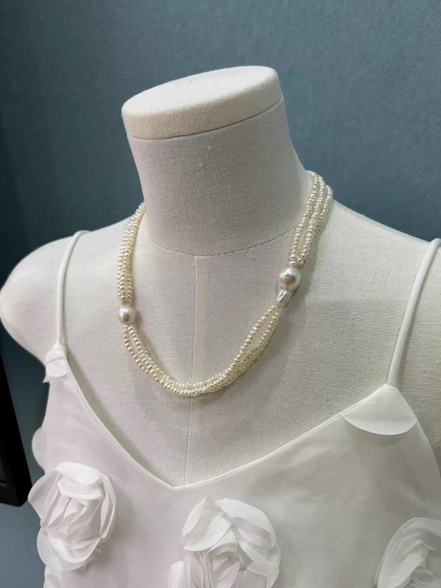 Triple Strand Baroque Pearl Statement Necklace
