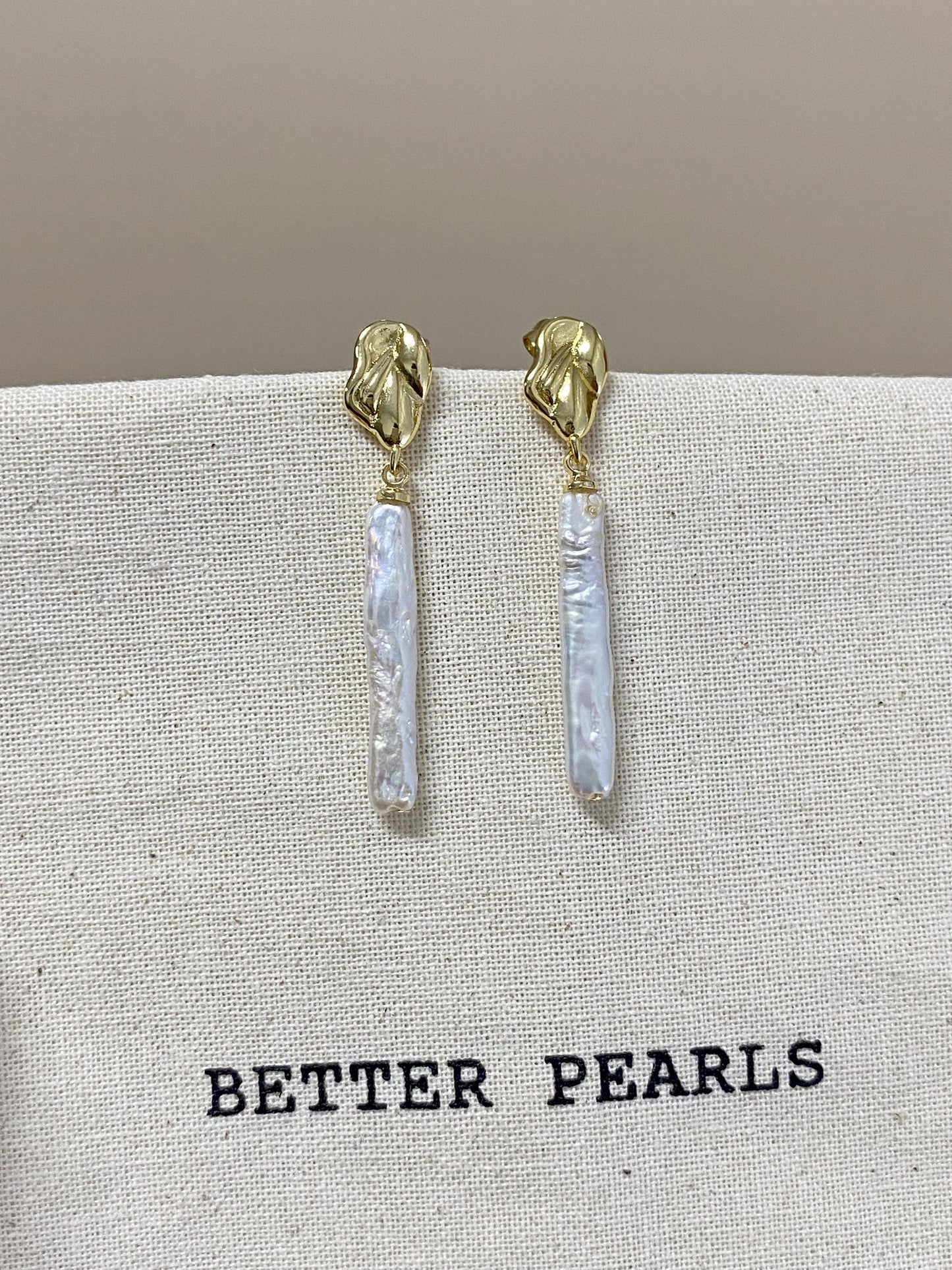 Long Stick Biwa Baroque Pearl Drop Earrings