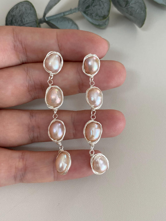 Champagne Pink Baroque Pearl Drop Earrings