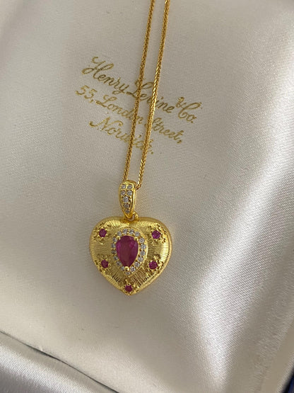 Ruby Heart Pendant Necklace - Gold Plated or Sterling Silver