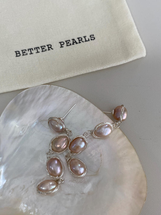 Champagne Pink Baroque Pearl Drop Earrings