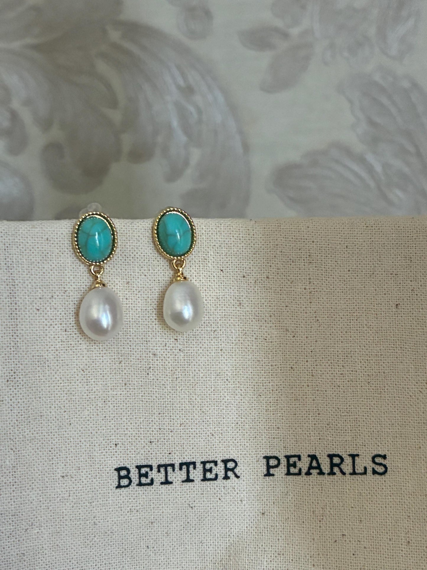 Turquoise & Pearl Drop Earrings