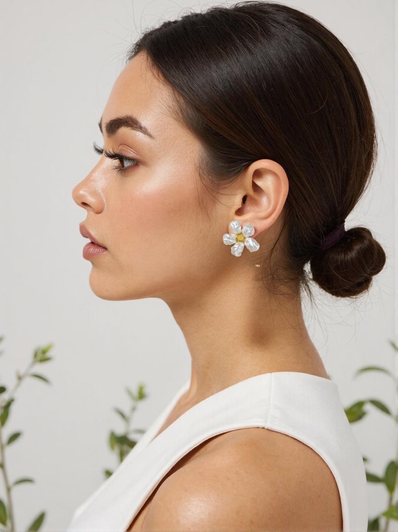 Handmade Baroque Pearl Flower Stud Earrings 18K Gold