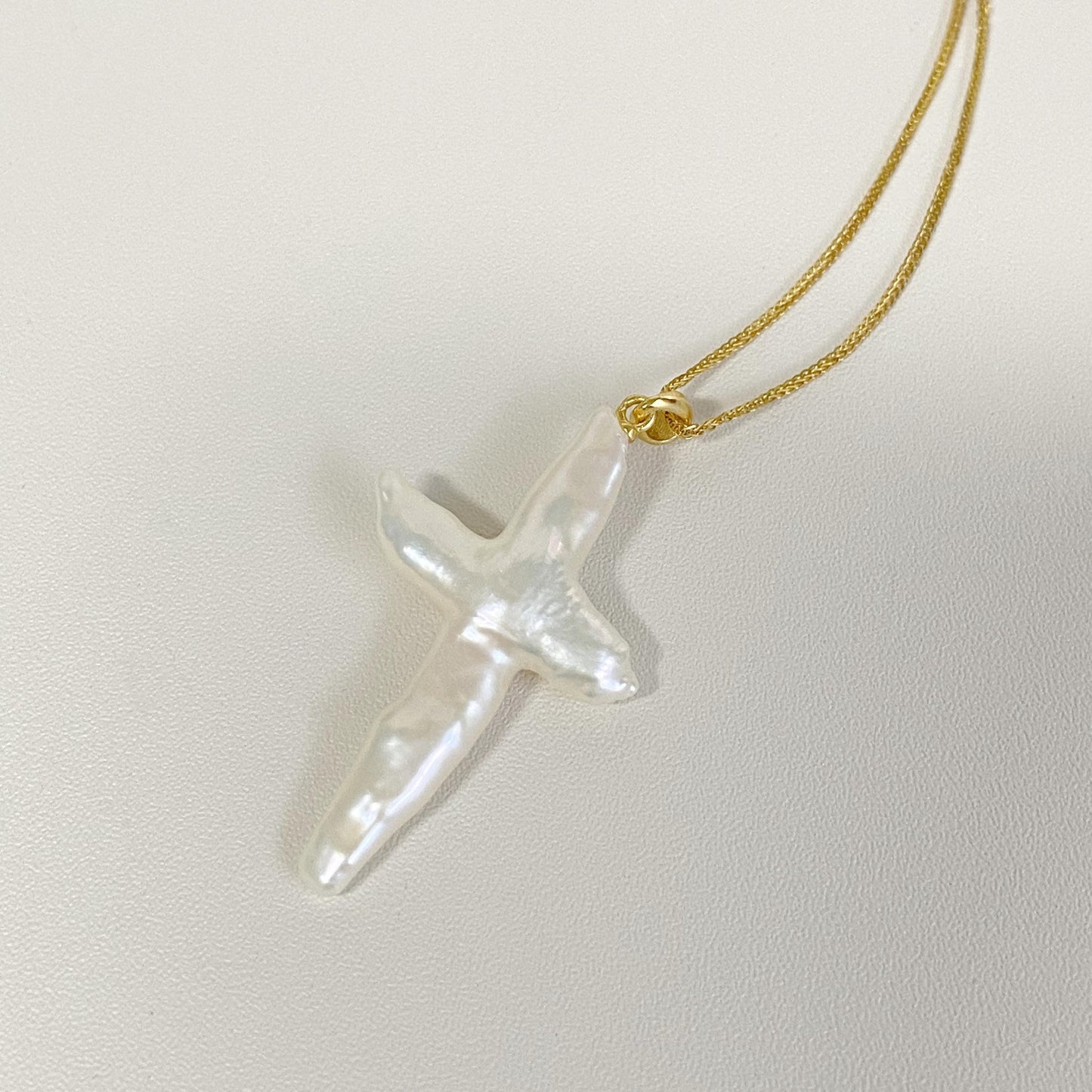 Natural Baroque Pearl Cross Pendant Necklace