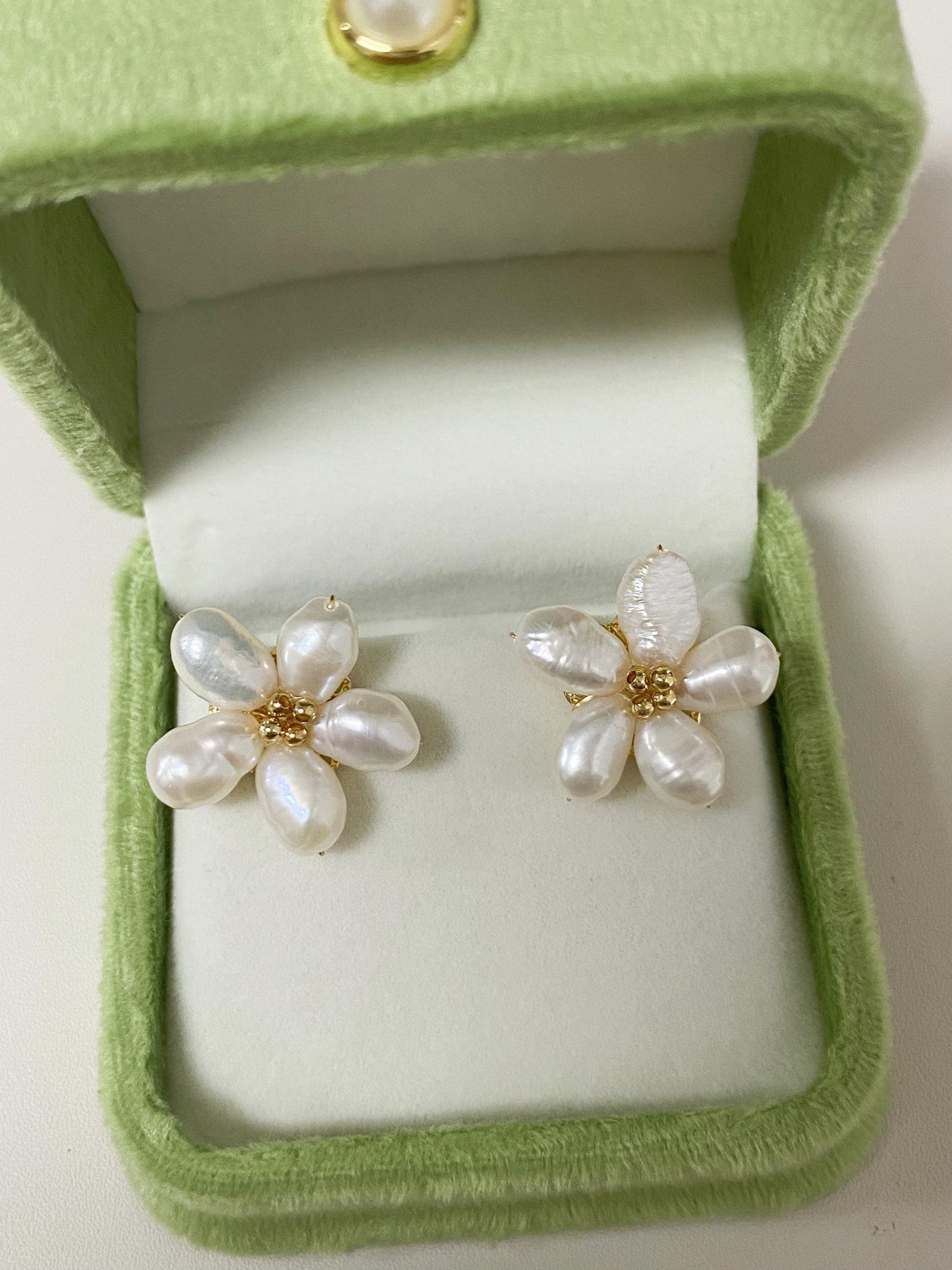 Spring Flower Freshwater Pearl Stud Earrings