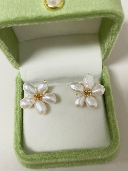 Spring Flower Freshwater Pearl Stud Earrings