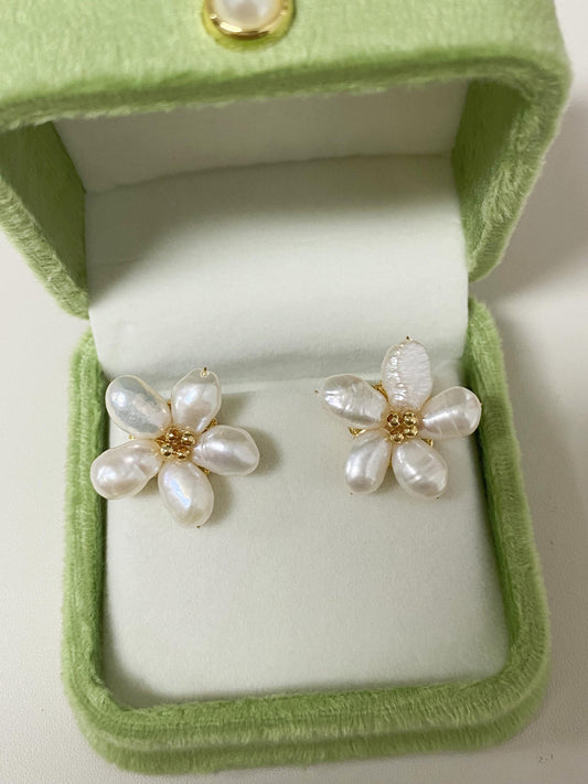 Spring Flower Freshwater Pearl Stud Earrings