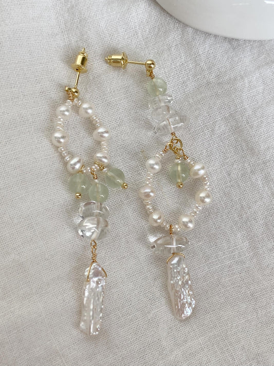Pearl & Green Quartz Dangle Earrings