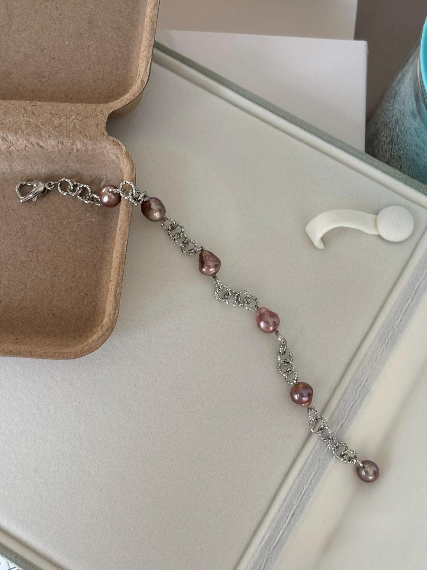 Lavender Baroque Pearl & Silver Link Necklace Bracelet Set