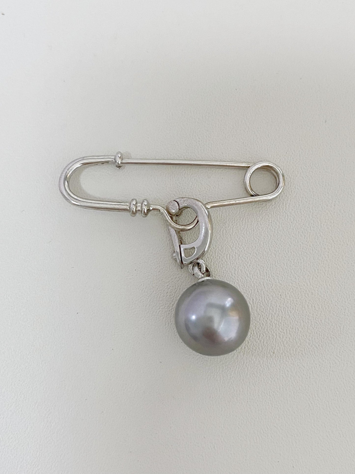 Tahitian Pearl Brooch – Genuine 12mm Grey Black Pearl on Sterling Silver Safety Pin, Modern Luxury Statement Jewelry Gift