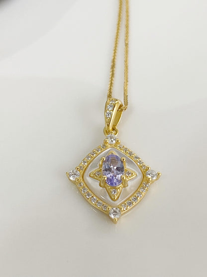 Tanzanite Pendant Necklace with Zircon Halo