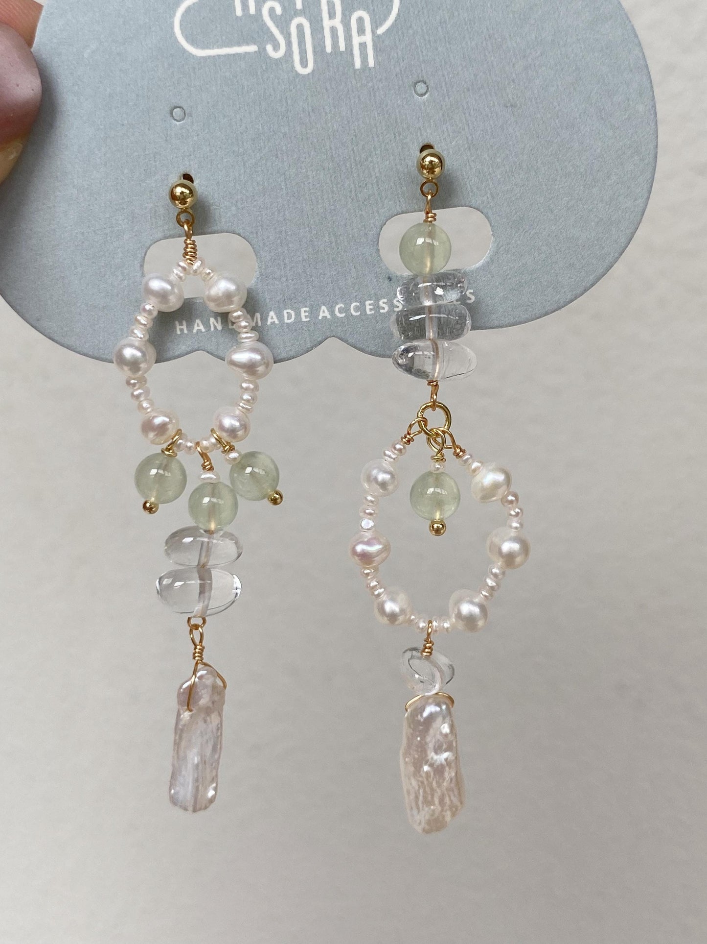 Pearl & Green Quartz Dangle Earrings