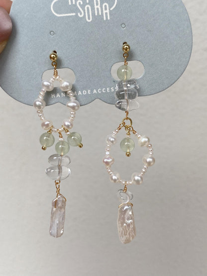 Pearl & Green Quartz Dangle Earrings