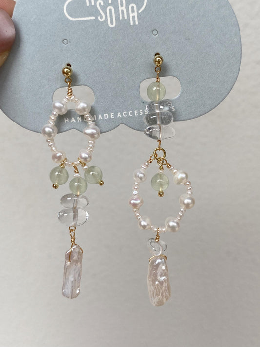 Pearl & Green Quartz Dangle Earrings