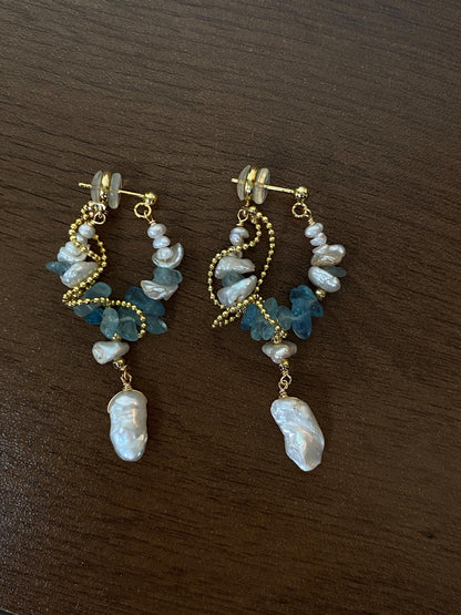 Baroque Pearl & Aquamarine Earrings