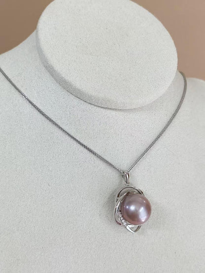 Lavender Freshwater Pearl Halo Pendant Necklace