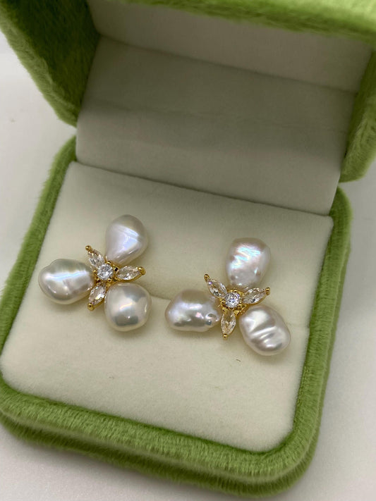 Baroque Pearl Flower Stud Earrings
