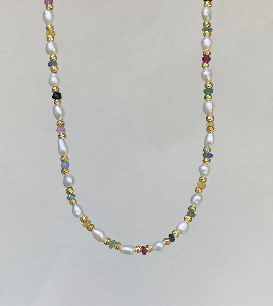 Pearl & Sapphire Beaded Choker