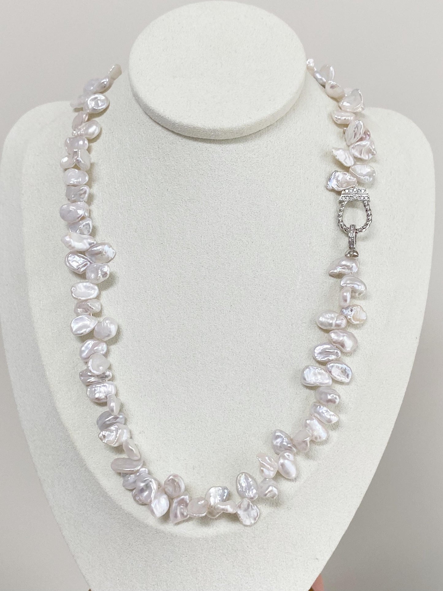 Baroque Pearl Necklace with Silver Zircon Clasp
