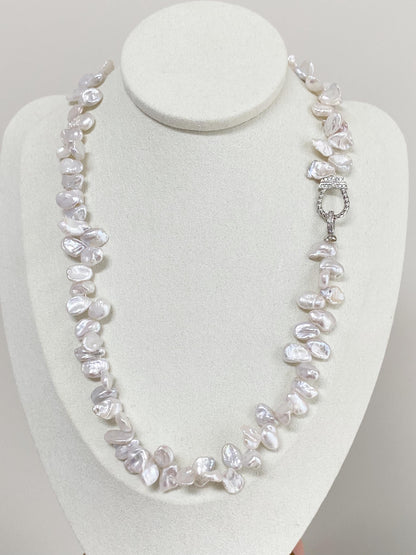 Baroque Pearl Necklace with Silver Zircon Clasp