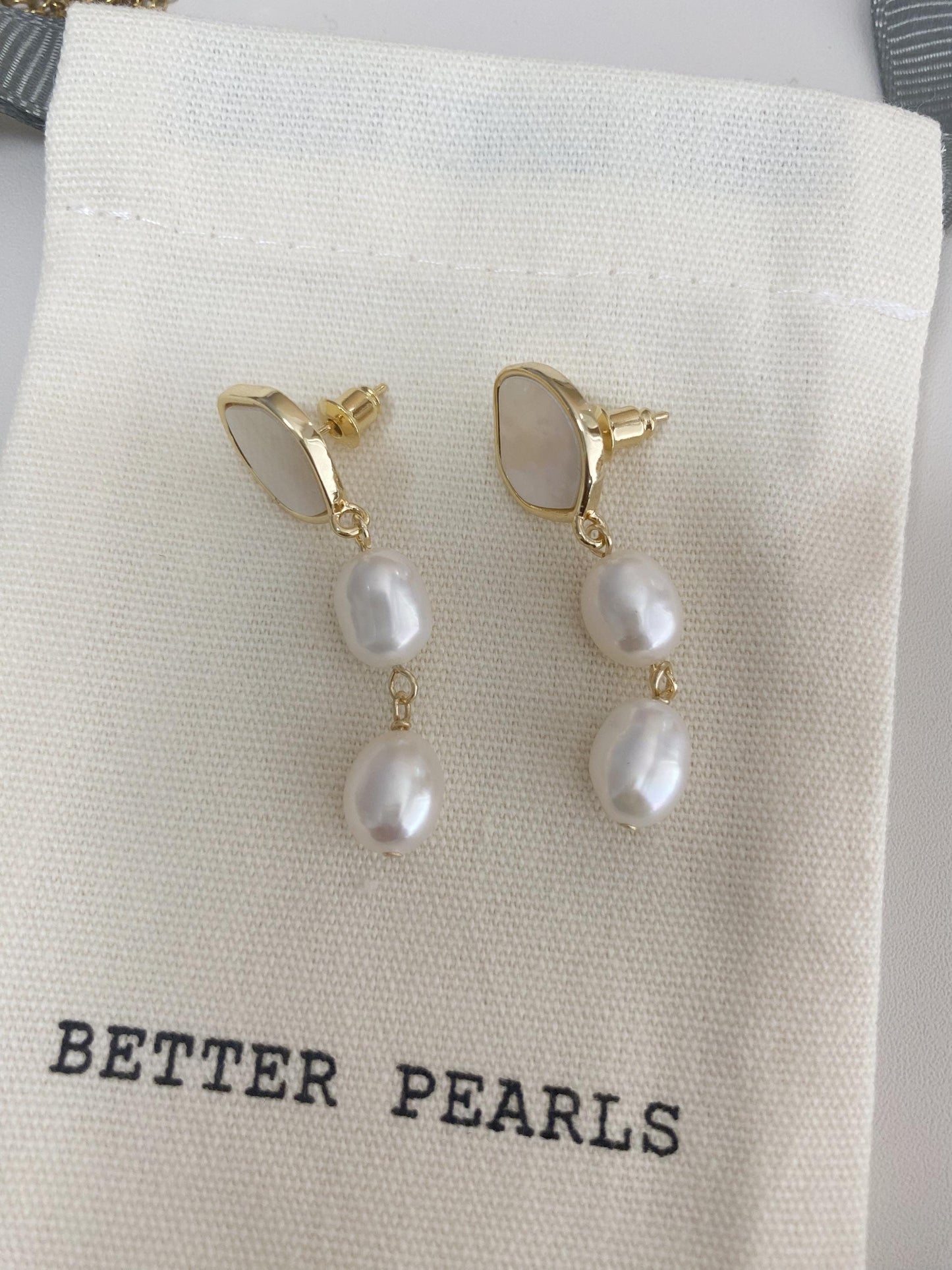Freshwater Pearl Drop Stud Earrings