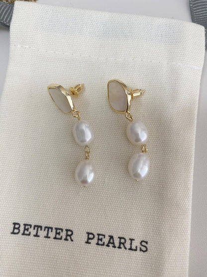 Freshwater Pearl Drop Stud Earrings