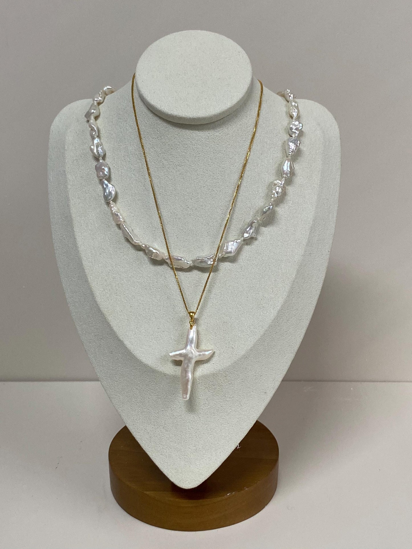 Natural Baroque Pearl Cross Pendant Necklace