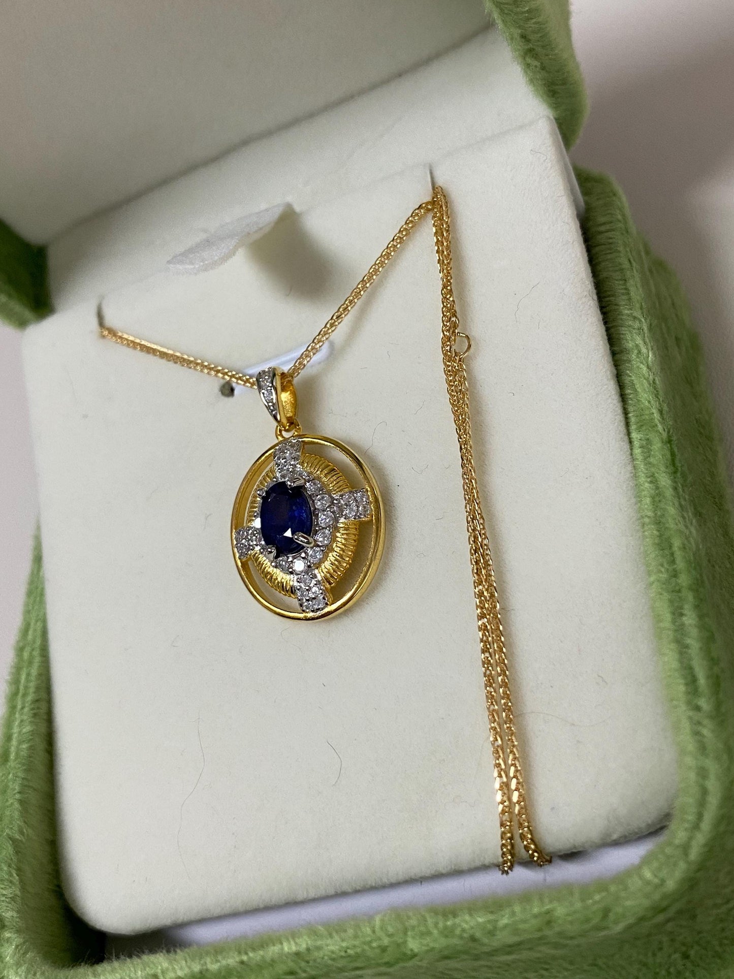 Vintage Sapphire Cross Pendant Necklace