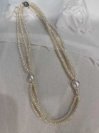 Triple Strand Baroque Pearl Statement Necklace
